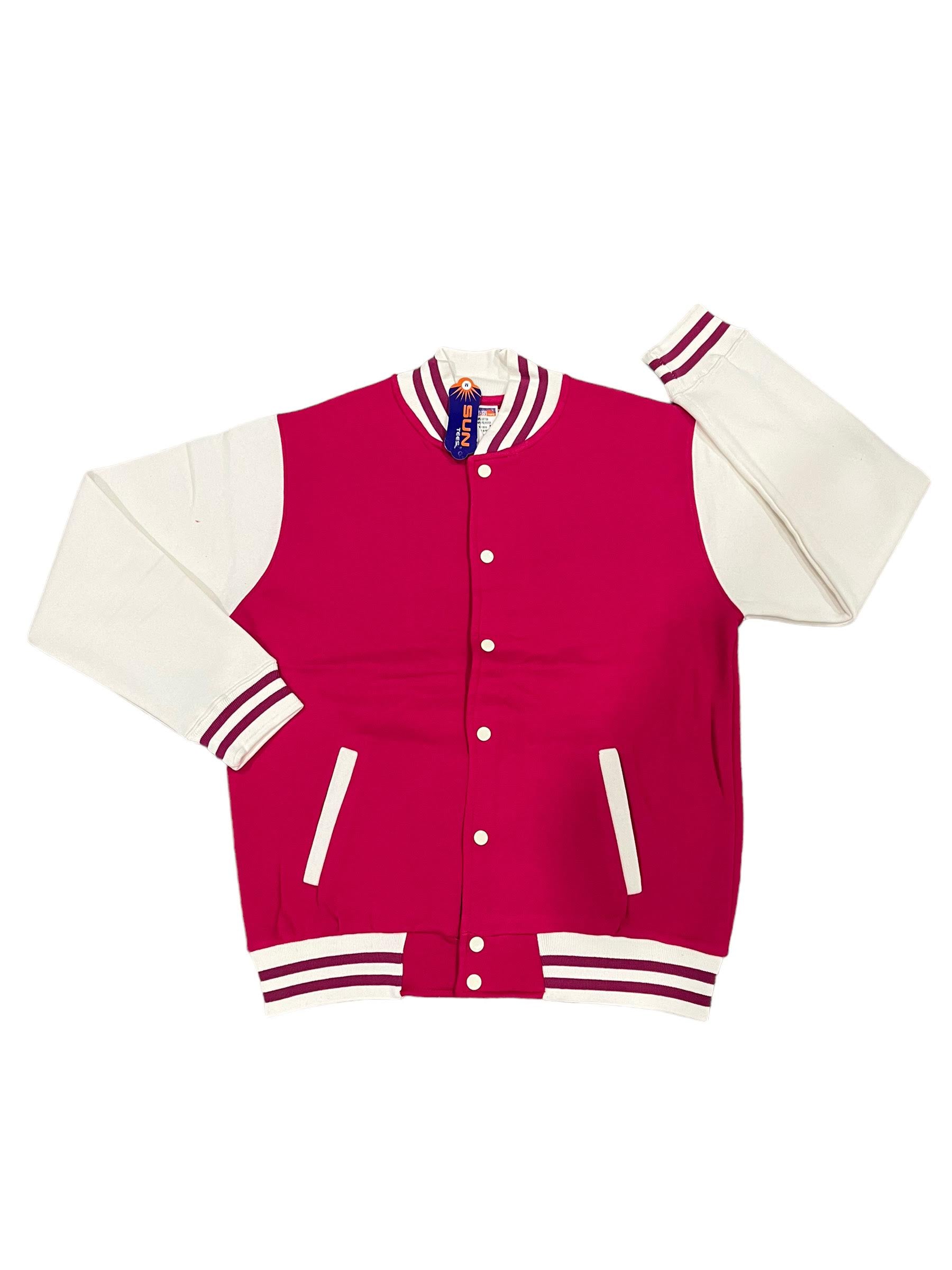 Hot pink/White Fleece Varsity Jacket 