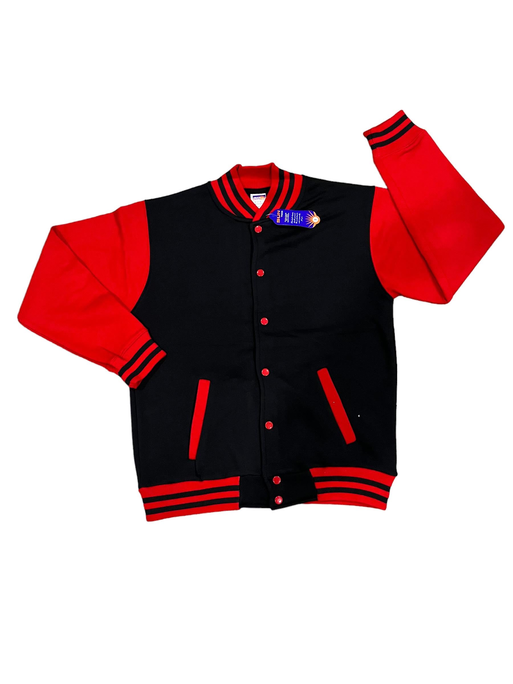Black/Red Fleece Varsity Jacket 