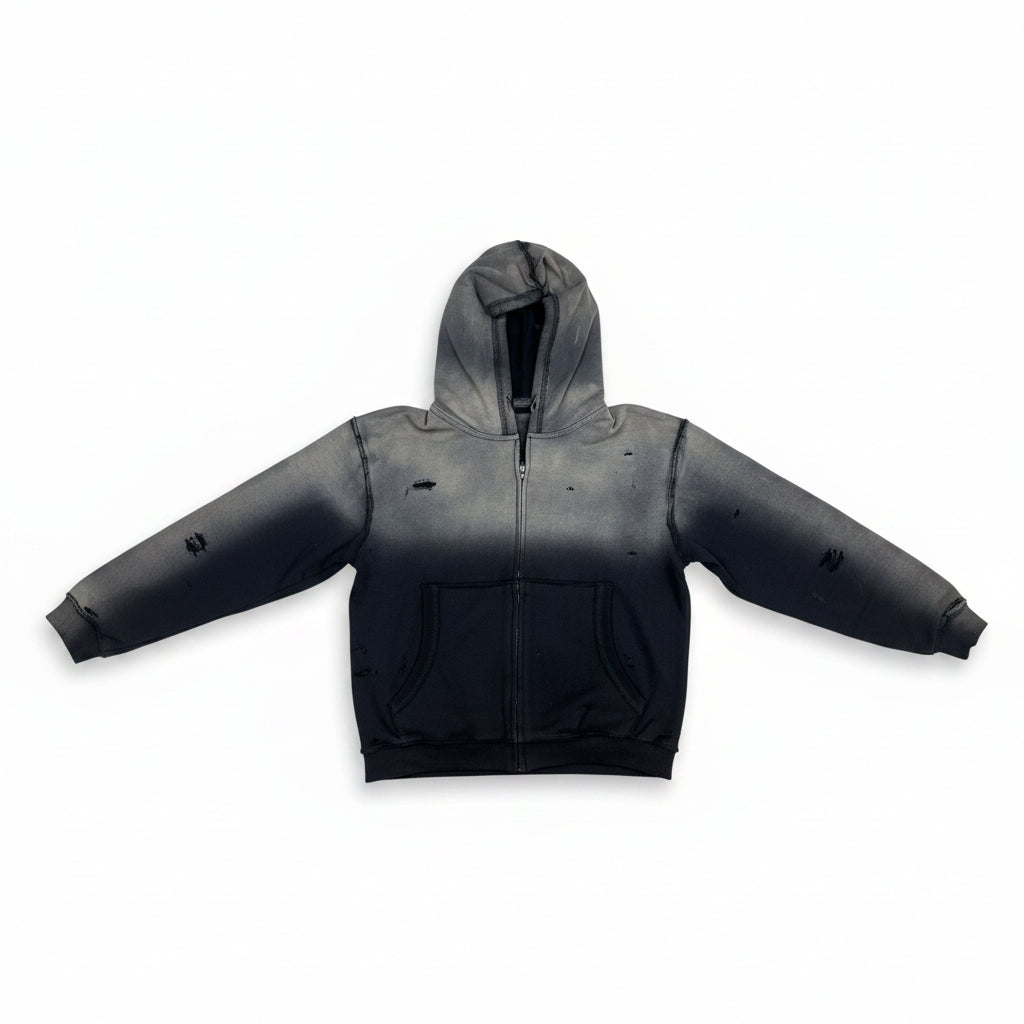 Distressed Fade Zip-up Hoodie
