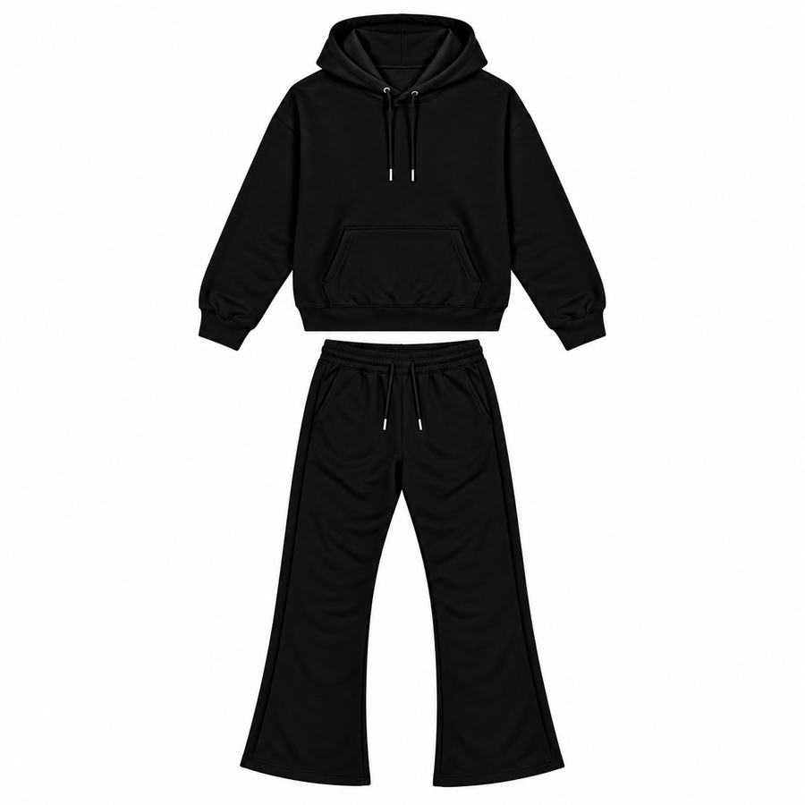 Flare Pants and Hoodie Set Black