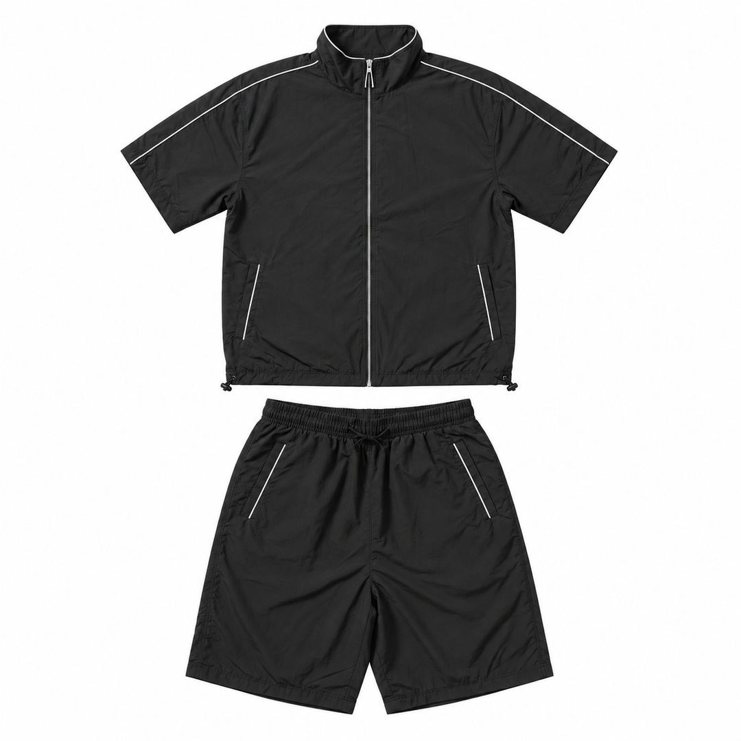 Short Sleeve Windbreaker Set Black