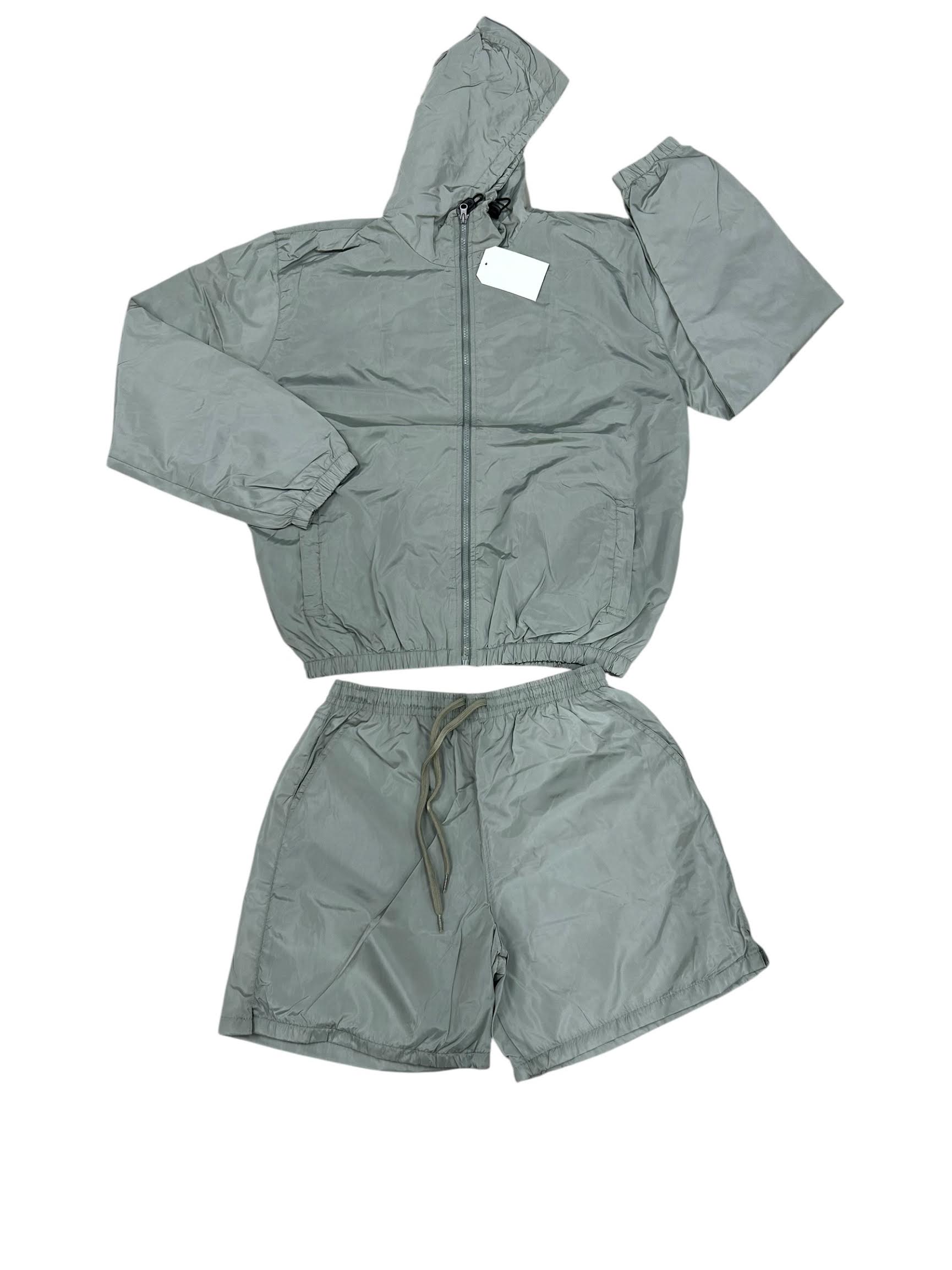 Windbreaker Jacket and Shorts Set Grey