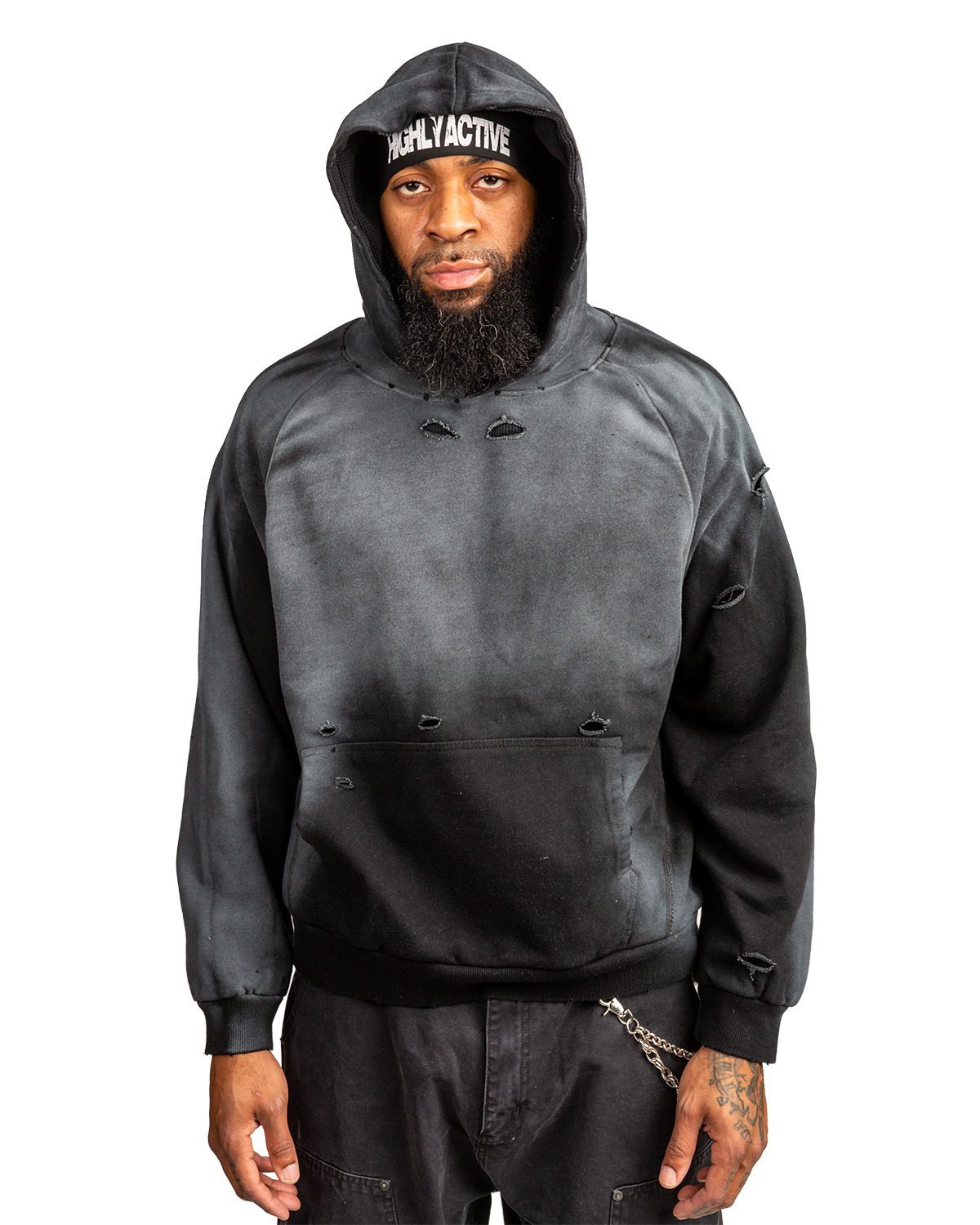 Distressed Faded Thermal linning hooody