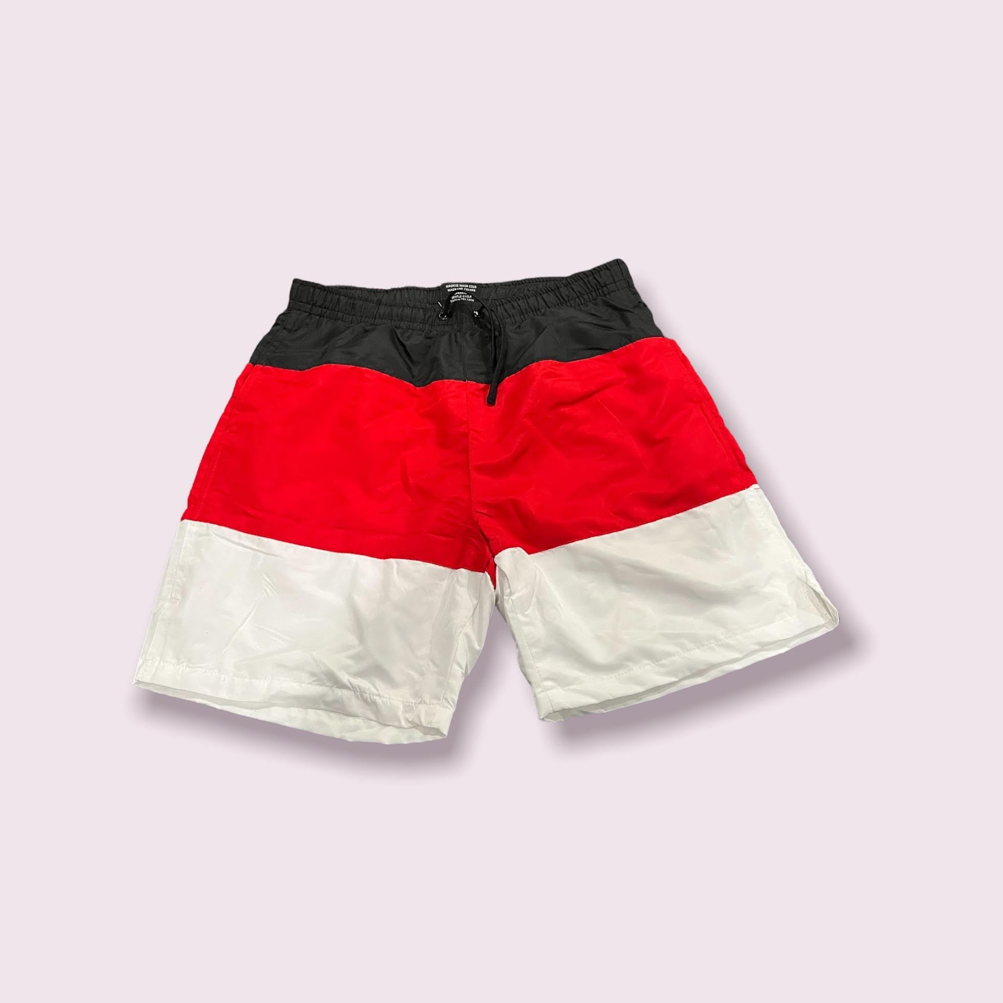 Red Color Block windbreaker shorts