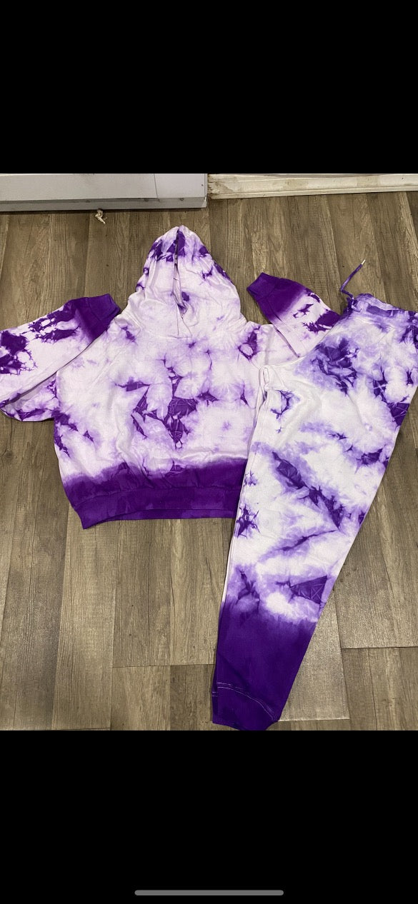 Crop Top Purple White Tie Dye Set